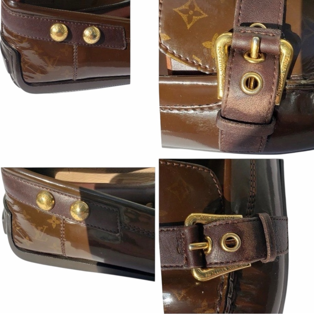 Louis Vuitton Mini Lin Monogram Patent Loafers Brown EU 41 Designer Buckle Shoes - Picture 12 of 16